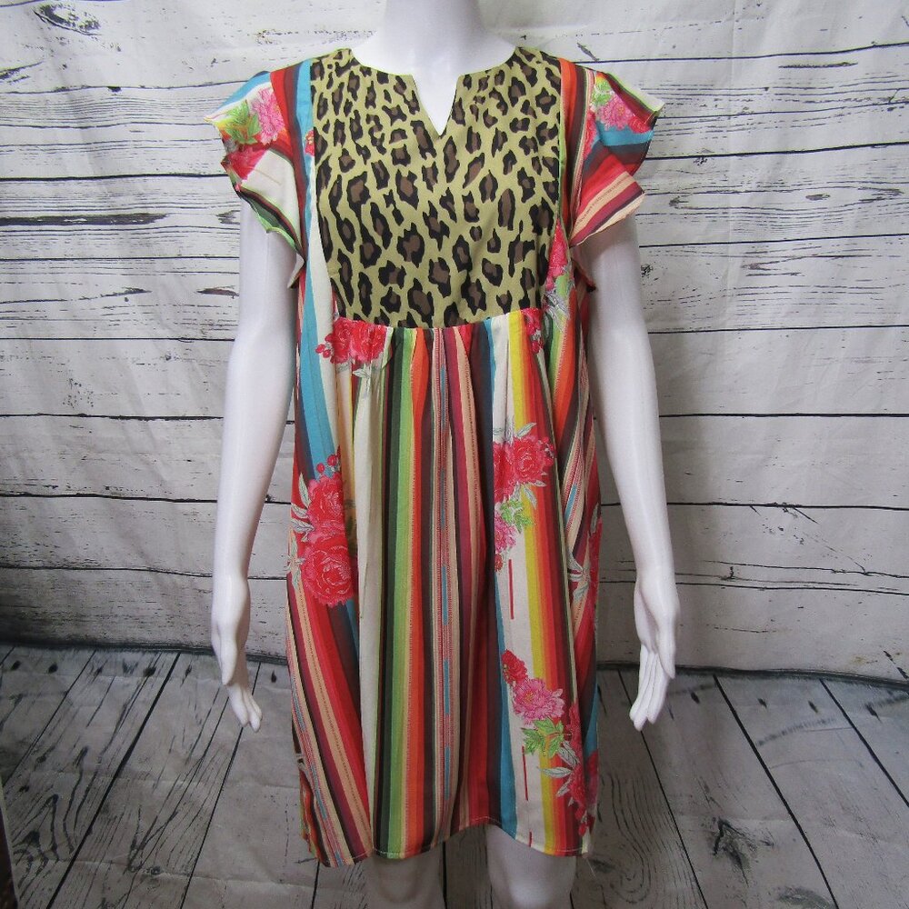 Fashion Express Leopard Serape Flutter Sleeve Dress